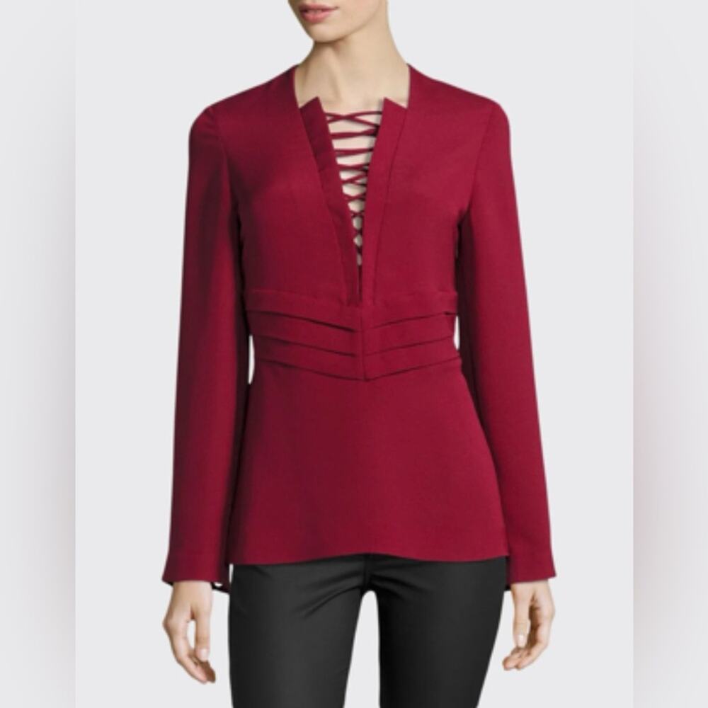 Iro Luana Lace-Up Crepe Corset Peplum Top In Wine Sz 36 [U.S. 4] Minimal Office‎